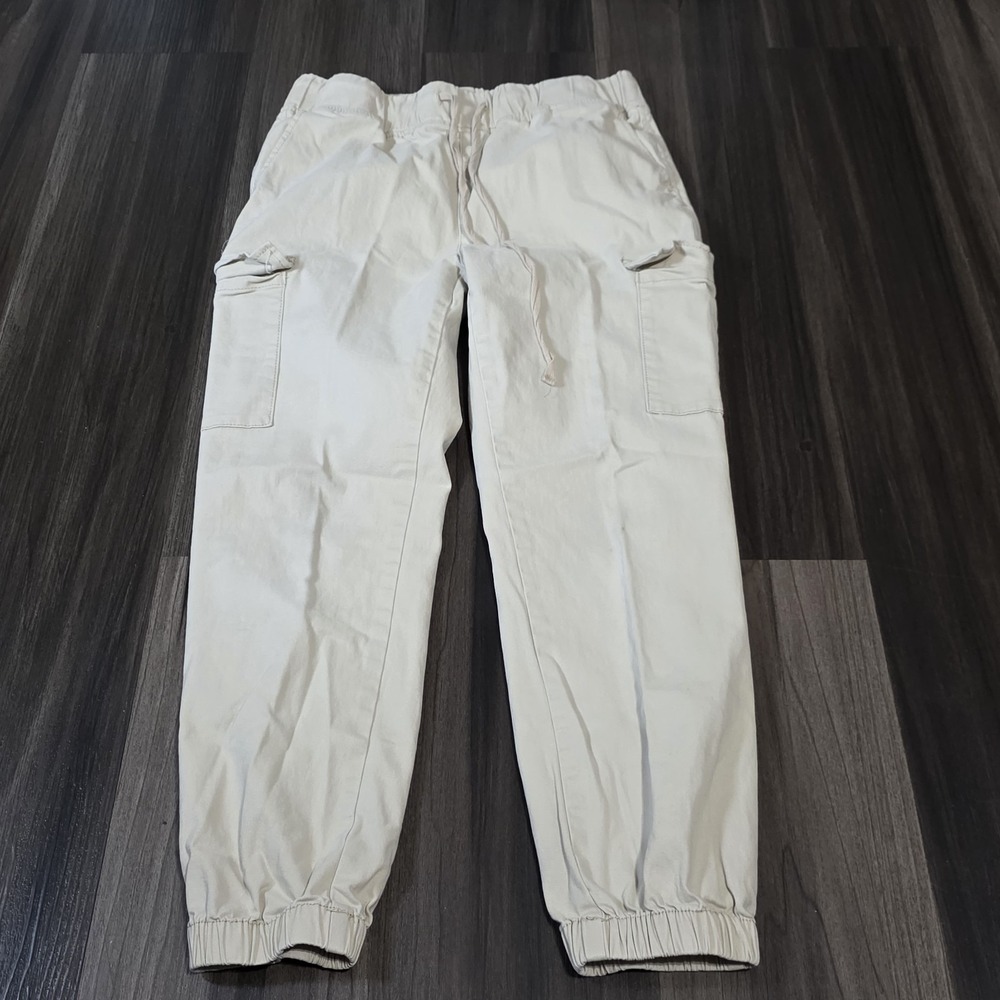Tinseltown High Rise Elastic Waist Cargo Jogger Pants Beige Khaki Women Size XS